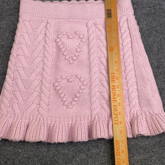 LoveShackFancy Pink Cable Knit Heart Mini Skirt Ruffle Hem Small Barbiecore - Picture 8 of 9